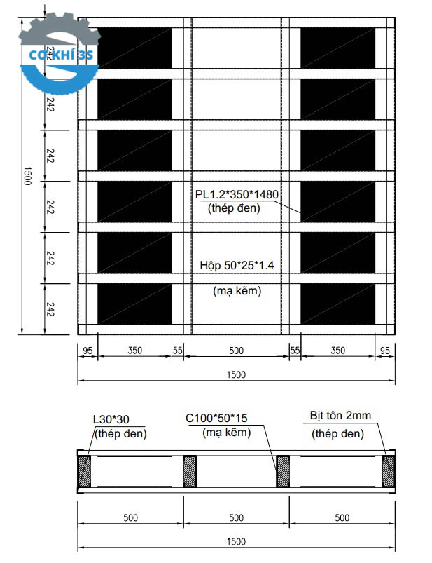 Bản vẽ mô tả pallet sắt