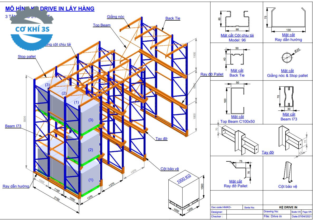 Bản vẽ kệ Drive in lấy hàng
